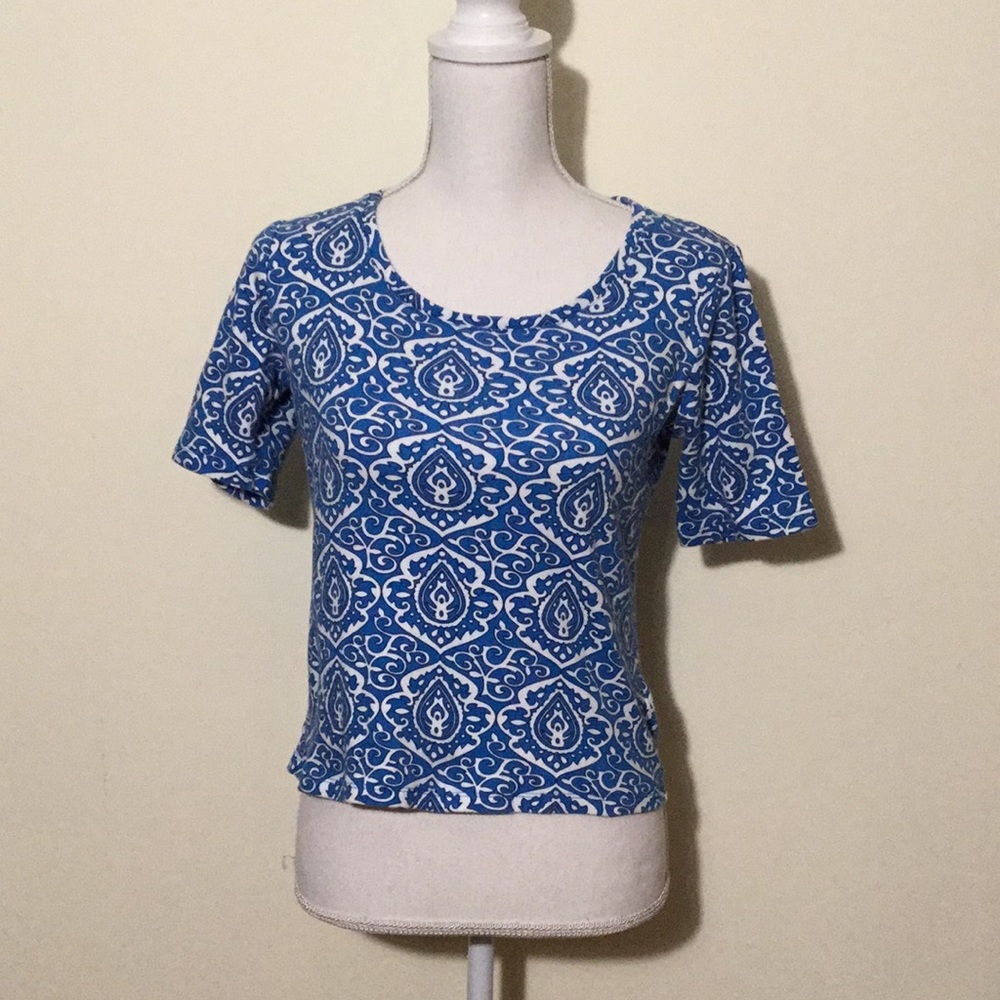 Jones New York Blue And White Short Sleeved Top